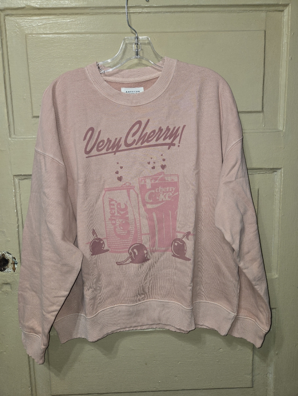 American Eagle Oversized Very Cherry Coca Cola Pink Sweatshirt NWT Size: L - Picture 3 of 5